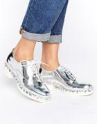 Eeight Freja Flower Metallic Lace Up Flat Shoes - Silver