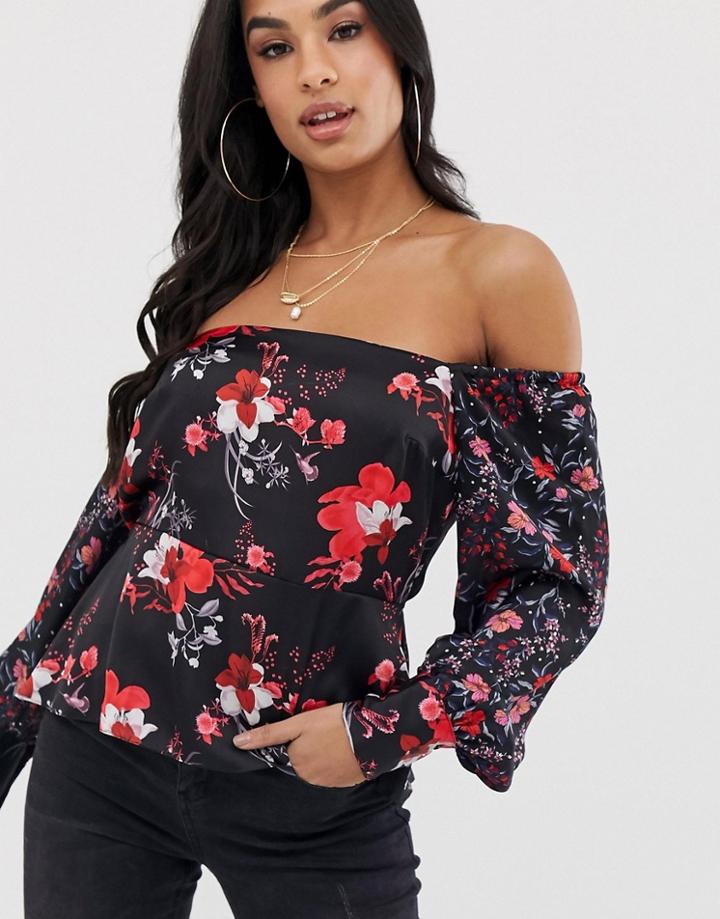 Lipsy Square Neck Floral Blouse - Red