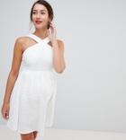 Asos Design Maternity Cross Neck Bandage Mini Skater Dress - White