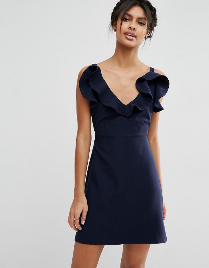Asos Structured Frill A-line Mini Dress - Navy