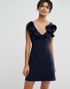 Asos Structured Frill A-line Mini Dress - Navy