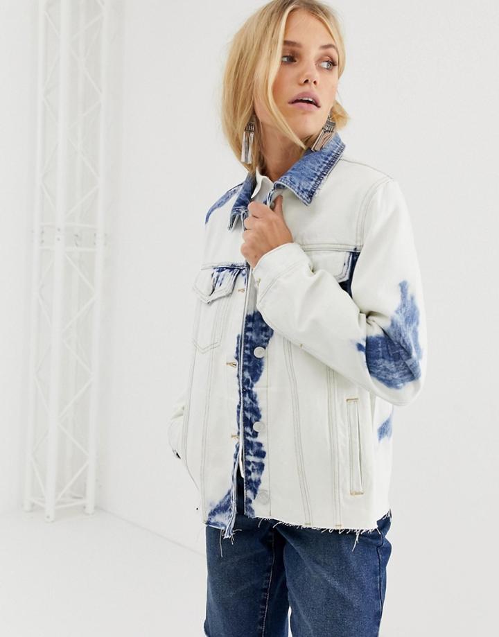 Blank Nyc Oversized Tie Dye Denim Jacket - White