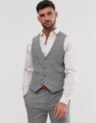 Asos Design Wedding Super Skinny Suit Vest In Micro Gray Houndstooth - Gray