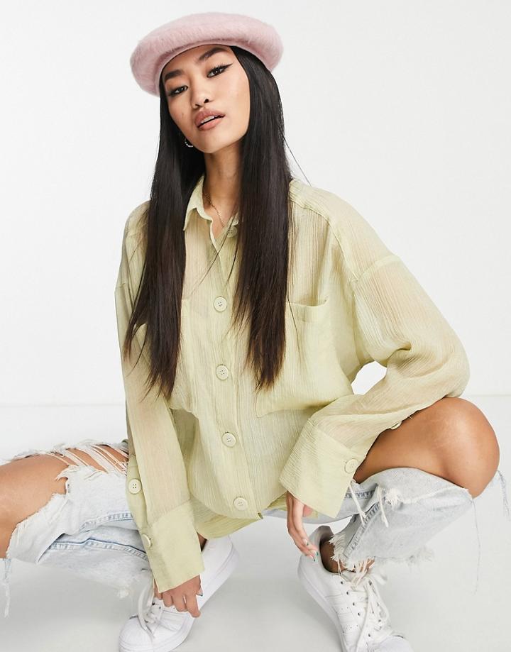 Monki Crinkle Oversized Blouse In Beige-neutral