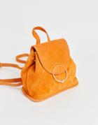 Asos Design Suede Mini Backpack With Ring And Ball Detail - Orange