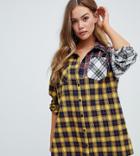 Missguided Shirt Dress In Contrast Check - Navy