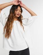 Asos Design Trapeze Textured Smock Top In White