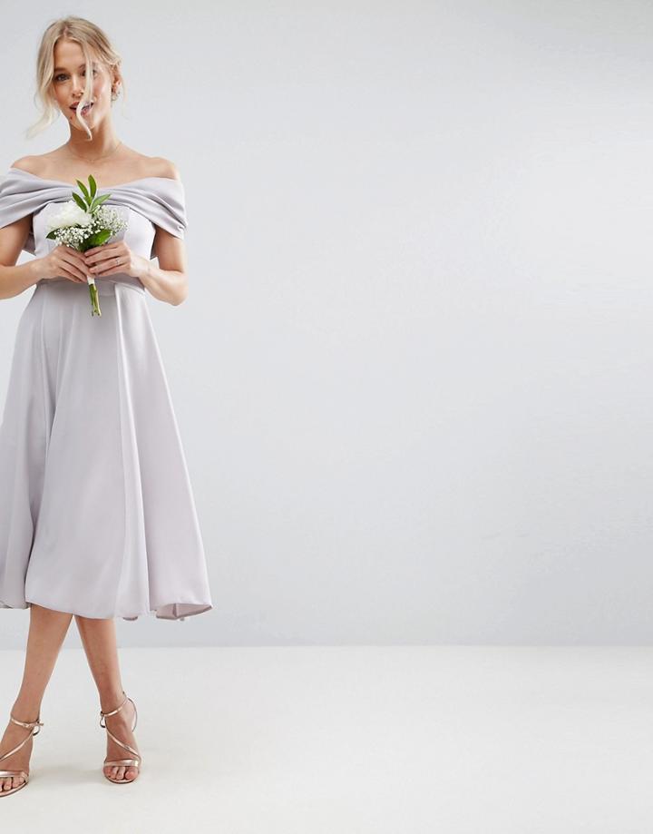 Asos Wedding Bow Front Soft Midi Prom - Multi