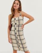 In The Style Check Button Front Midi Dress - Multi