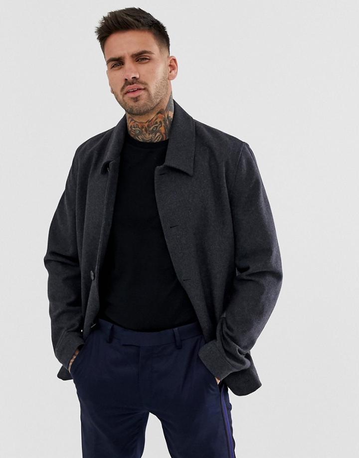 Asos Design Wool Mix Button Through Jacket In Charcoal - Gray