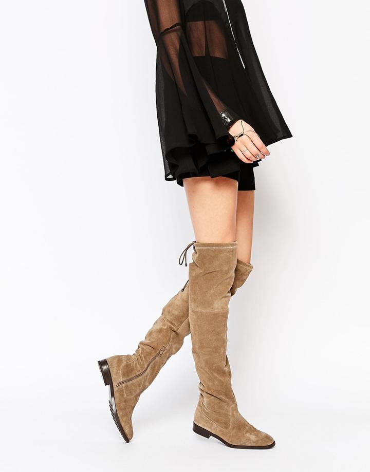 Aldo Barra Taupe Suede Flat Over The Knee Boots - Taupe