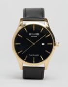 Reclaimed Vintage Leather Watch In Black & Gold - Black