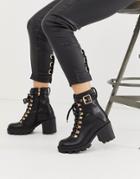 Public Desire Swag Black Chunky Lace Up Boots - Black