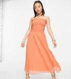 Asos Design Petite Bandeau Pleated Maxi Dress In Rust-red