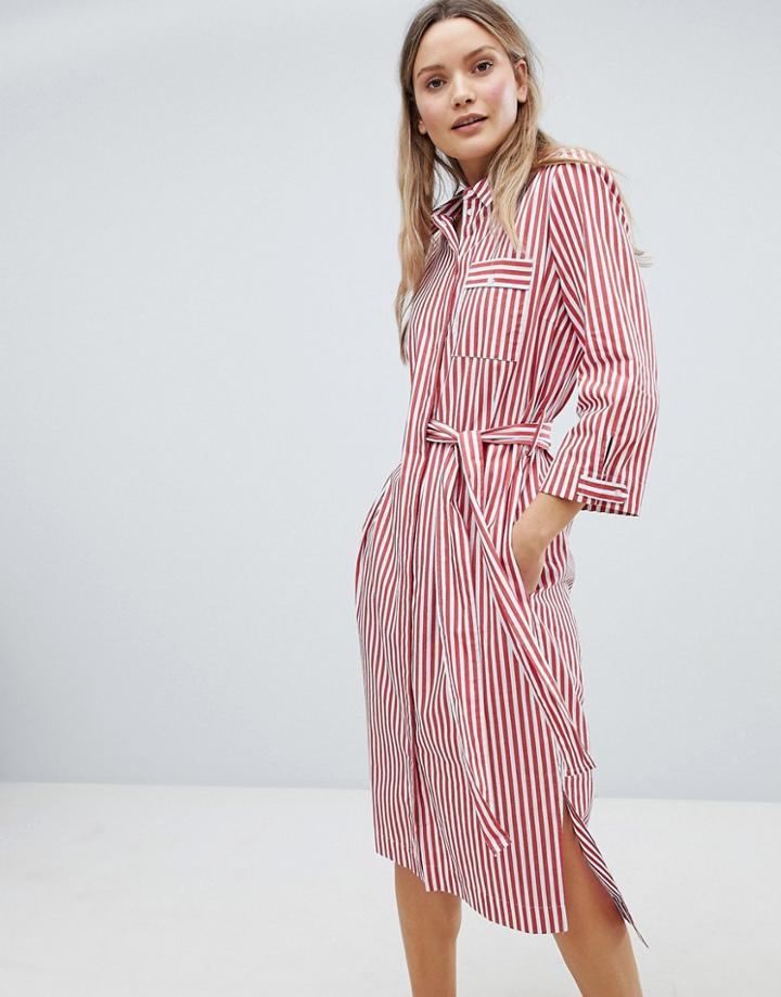 In Wear Polina Belted Stripe Shirt Dress - Red