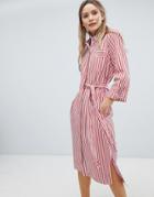In Wear Polina Belted Stripe Shirt Dress - Red