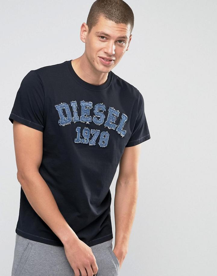 Diesel T-joe-hw Logo T-shirt Denim Applique - Black
