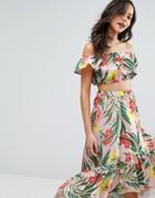 Asos Off Shoulder Crop Top In Tropical Floral Co-ord - Multi