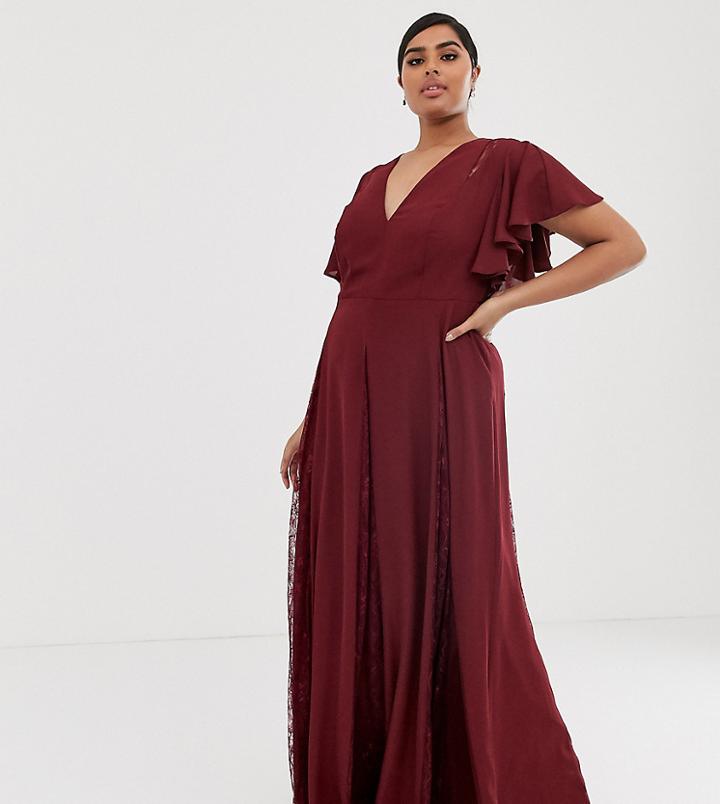 Asos Design Curve Maxi Dress With Lace Godet Inserts - Red