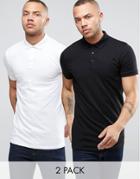 Asos 2 Pack Longline Muscle Polo Shirt In White/black Save - Multi