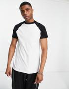 Asos Design White Raglan T Shirt With Black Contrast Sleeves