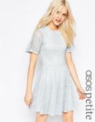 Asos Petite Skater Dress With Lace Back And Keyhole - Navy