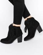 Truffle Collection Chloe Tassel Western Heeled Ankle Boots - Black Mf