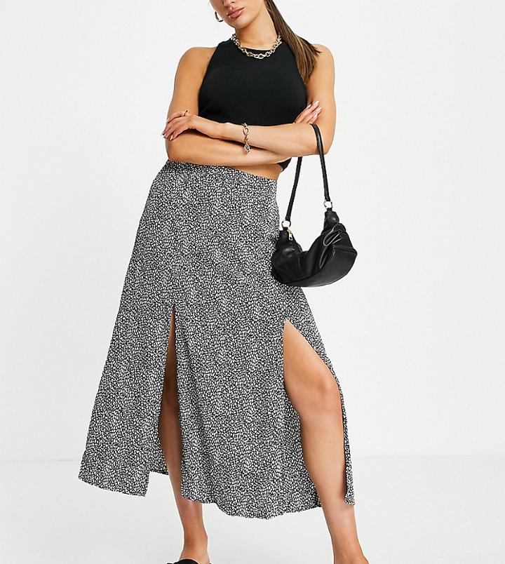 Missguided Animal Print Midi Skirt With Splits In Black