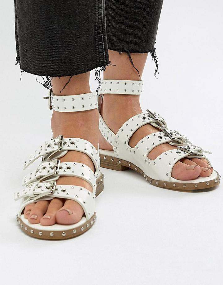Missguided Studded Buckle Detail Flat Sandals - Beige