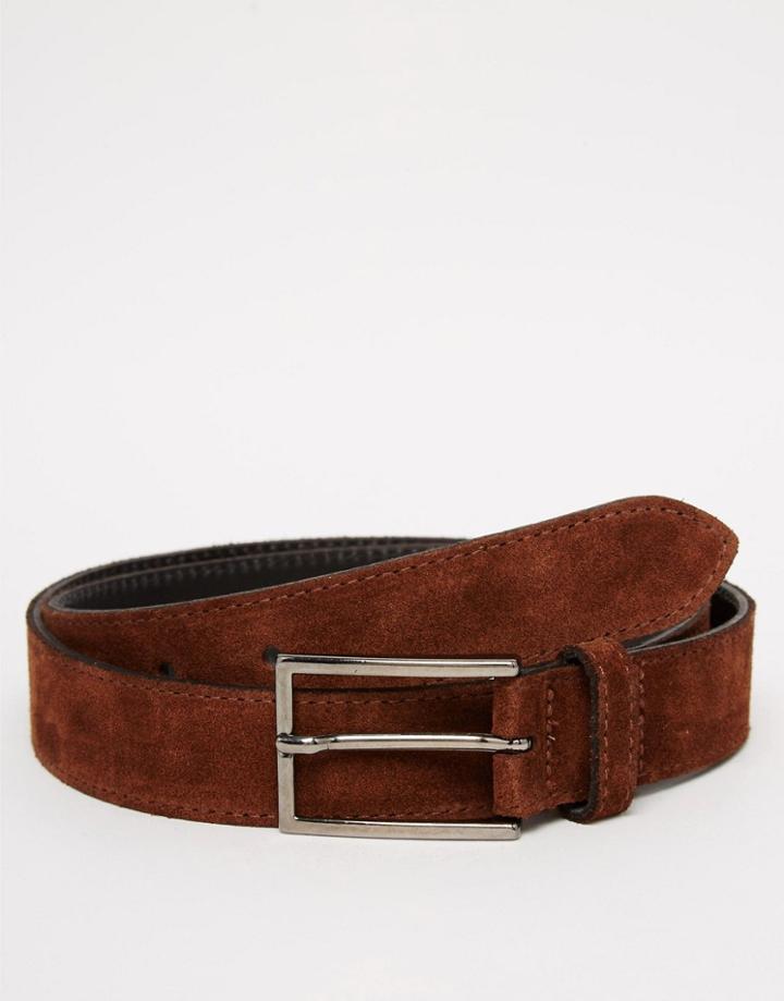 Asos Smart Suede Belt With Stitch Detail - Brown
