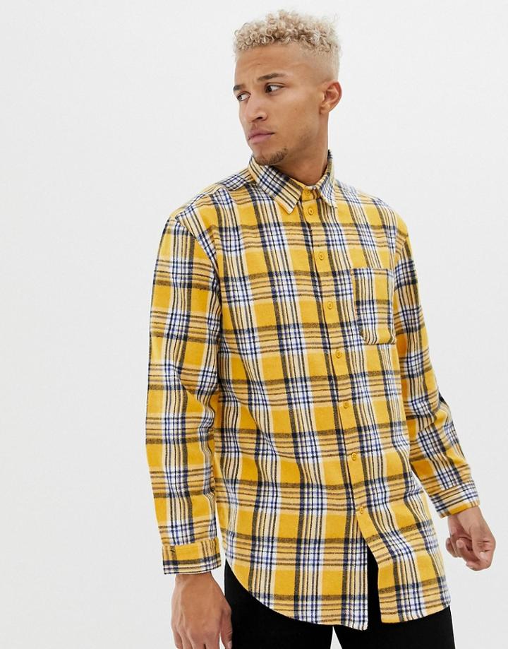 Boohooman Oversized Check Shirt In Yellow - Yellow
