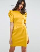Asos Mini Dress With Ruched Shoulder - Yellow