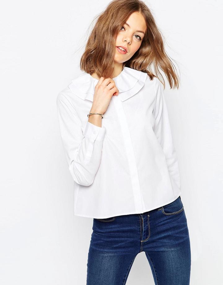 Asos Ruffle Neck White Shirt - White