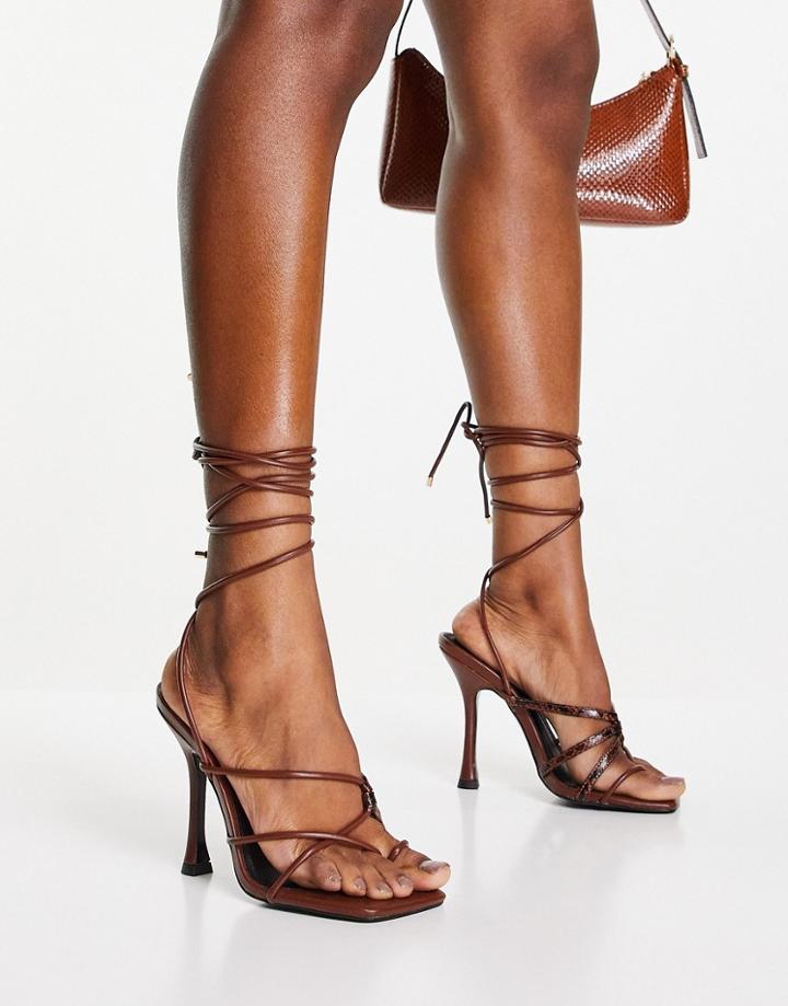 Asos Design Natalie Strappy Toe Loop Sandals In Chocolate-brown