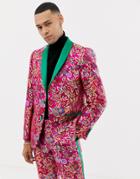 Asos Edition Slim Tuxedo Suit Jacket In Fuchsia Pink Jacquard - Pink