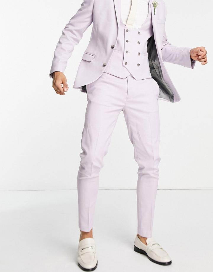 Asos Design Wedding Super Skinny Suit Pants In Lavender Frost Micro Texture-pink