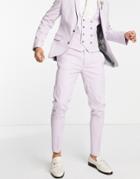 Asos Design Wedding Super Skinny Suit Pants In Lavender Frost Micro Texture-pink