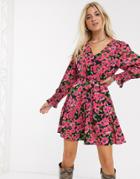 Only Mini Dress In Bold Floral Print-black