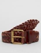 New Look Woven Leather Belt In Dark Brown - Brown