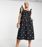 Never Fully Dressed Plus Tie Shoulder Daisy Embroidered Maxi Dress In Black