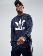 Adidas Originals Tokyo Pack Pinstripe Crewneck Sweatshirt In Navy Bq3113 - Navy