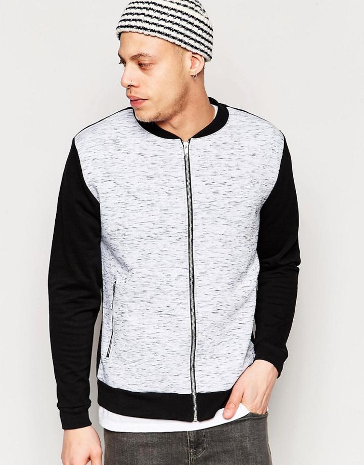 Asos Jersey Bomber Jacket With Space Dye Front In White - White