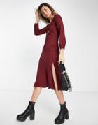 Topshop Premium Rib Jersey Ruched Front Midi Dress In Burgundy-red