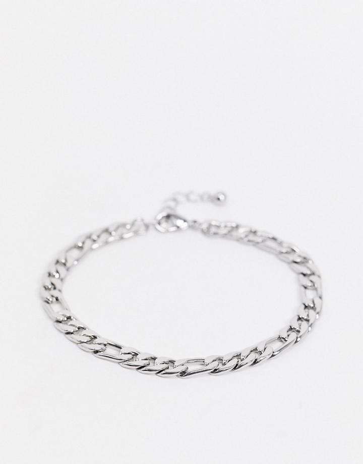 Asos Design Midweight 6mm Figaro Chain Bracelet In Silver Tone