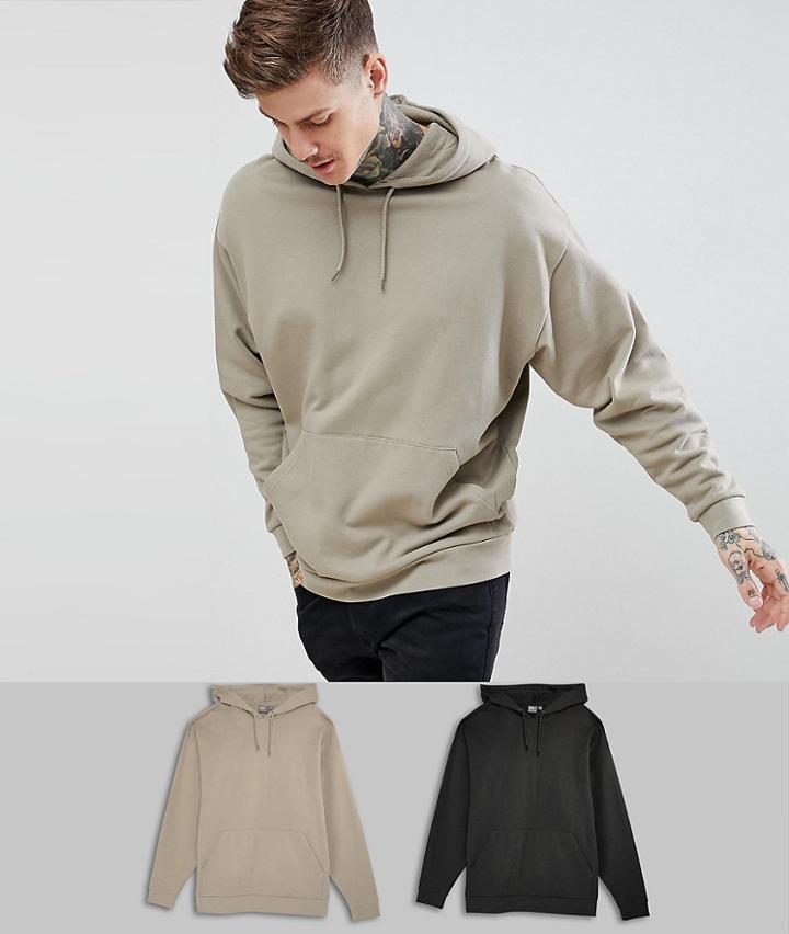 Asos Design Oversized Hoodie 2 Pack Black/beige - Multi