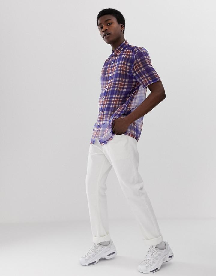 Asos Design Relaxed Fit Check Shirt In Organza - Blue