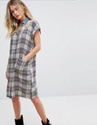 Diesel Check Shirt Dress With Denim Collar And Embroidery - Multi