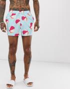Asos Design Swim Shorts In With Beach Ball Print Short Length - Green