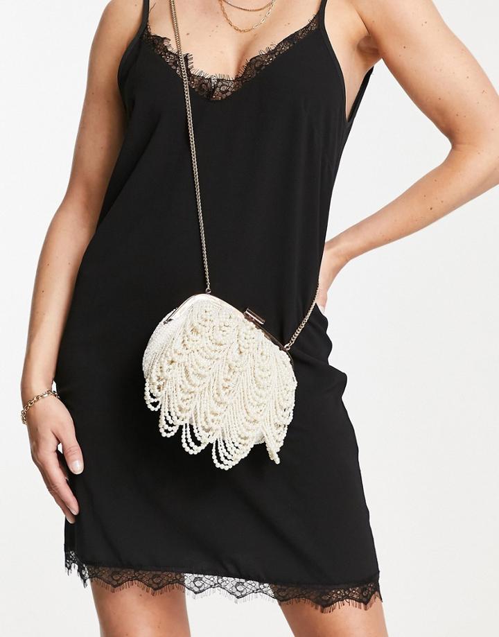 Accessorize Occasion Cross-body Bag In Faux Pearl Design-white
