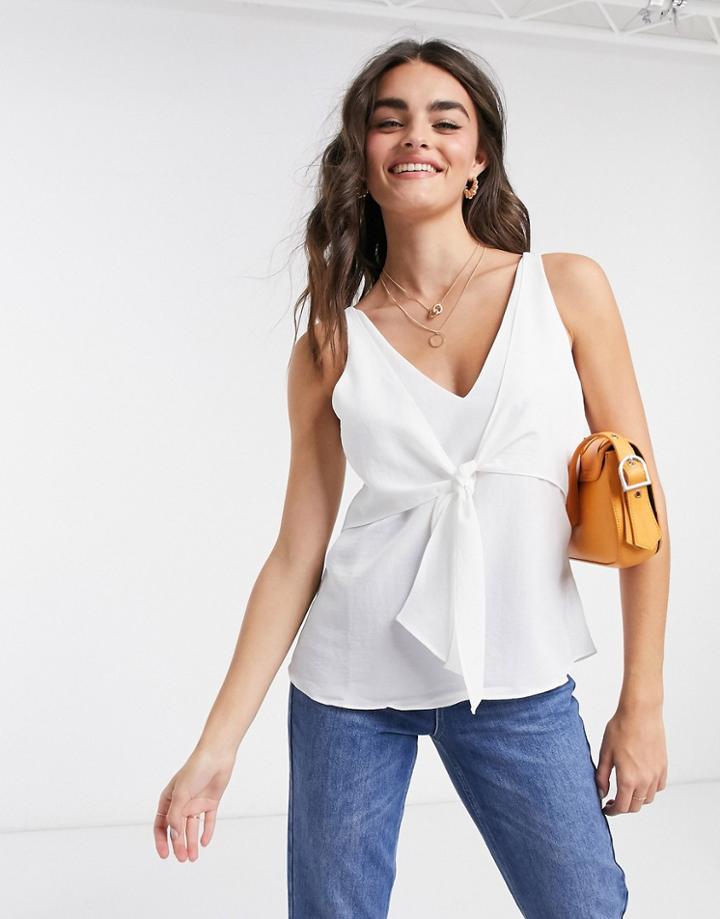 Asos Design Tie Front Cami In Ivory-white